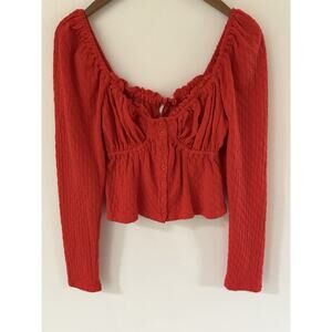 Free People Ladybug Long Sleeve Milkmaid Top Red Large Peasant Boho Festival